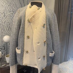 Tory Burch Gray and Cream Cardigan